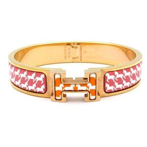 Hermès Clic H Bangle Rose Gold Pink Orange Hardware Patent Leather